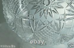 Vintage Cut Glass Crystal Bowl Starburst Pineapple Pattern American Brilliant