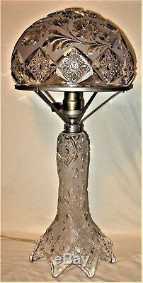Vintage Cut Glass Crystal Frosted Mushroom Shade Lamp