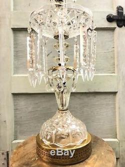 Vintage Cut Glass Crystal Lamp w Prisms Mid Century Hollywood Regency Baccarat