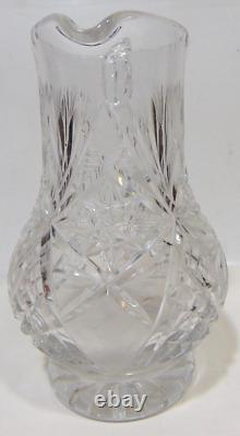 Vintage Cut Glass Crystal Water Pitcher Original Ornate Stars Design Diamond 7.5