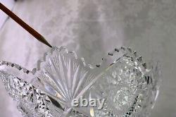 Vintage Cut Glass Heavy Lead Crystal Oval Bowl Sawtooth Edge 11.75 x 7.75