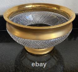 Vintage Cut Led Crystal Heavy Punch Bowl Gold Trim Made in Czechoslovakia