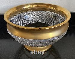 Vintage Cut Led Crystal Heavy Punch Bowl Gold Trim Made in Czechoslovakia