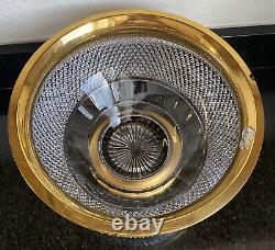 Vintage Cut Led Crystal Heavy Punch Bowl Gold Trim Made in Czechoslovakia