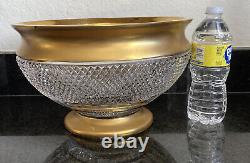 Vintage Cut Led Crystal Heavy Punch Bowl Gold Trim Made in Czechoslovakia