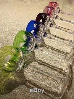 Vintage Cut To Clear Wine Glasses Hocks Stems Multi Color Set Of 6 Nachtmann