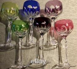 Vintage Cut To Clear Wine Glasses Hocks Stems Multi Color Set Of 6 Nachtmann