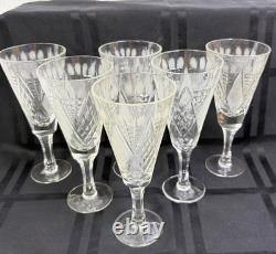 Vintage Czech Bohemian Eastern European Cut Crystal Stemware Glass Set of 6