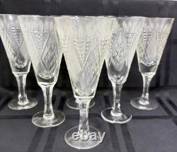 Vintage Czech Bohemian Eastern European Cut Crystal Stemware Glass Set of 6