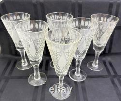 Vintage Czech Bohemian Eastern European Cut Crystal Stemware Glass Set of 6