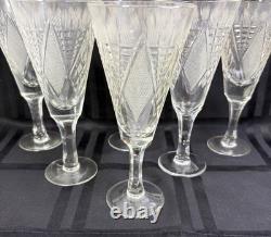 Vintage Czech Bohemian Eastern European Cut Crystal Stemware Glass Set of 6
