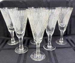 Vintage Czech Bohemian Eastern European Cut Crystal Stemware Glass Set of 6