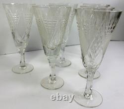 Vintage Czech Bohemian Eastern European Cut Crystal Stemware Glass Set of 6