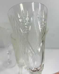 Vintage Czech Bohemian Eastern European Cut Crystal Stemware Glass Set of 6