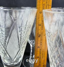 Vintage Czech Bohemian Eastern European Cut Crystal Stemware Glass Set of 6