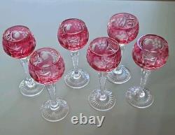 Vintage Czech Cut Crystal Cranberry Cordials 5.5 Tall EUC Lot of 6 Nachtmann