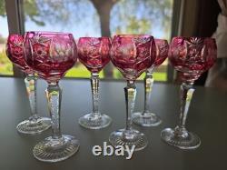 Vintage Czech Cut Crystal Cranberry Cordials 5.5 Tall EUC Lot of 6 Nachtmann