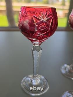 Vintage Czech Cut Crystal Cranberry Cordials 5.5 Tall EUC Lot of 6 Nachtmann