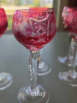 Vintage Czech Cut Crystal Cranberry Cordials 5.5 Tall EUC Lot of 6 Nachtmann