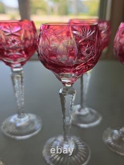 Vintage Czech Cut Crystal Cranberry Cordials 5.5 Tall EUC Lot of 6 Nachtmann