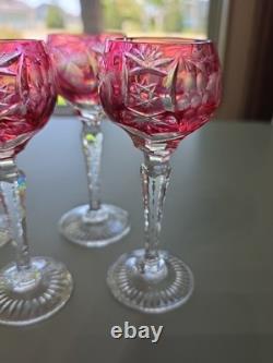 Vintage Czech Cut Crystal Cranberry Cordials 5.5 Tall EUC Lot of 6 Nachtmann