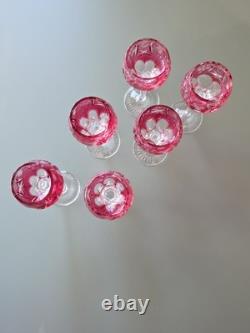Vintage Czech Cut Crystal Cranberry Cordials 5.5 Tall EUC Lot of 6 Nachtmann