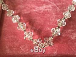 Vintage Czech Facet Cut Crystal Glass Graduated Bead Strand Necklace Sterling