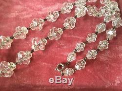 Vintage Czech Facet Cut Crystal Glass Graduated Bead Strand Necklace Sterling