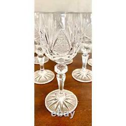 Vintage Czech Micro Cut Clear Crystal White Wine Glasses Set of 6