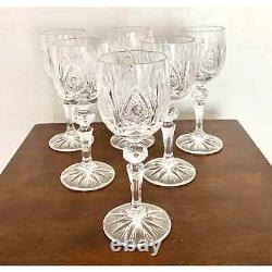 Vintage Czech Micro Cut Clear Crystal White Wine Glasses Set of 6