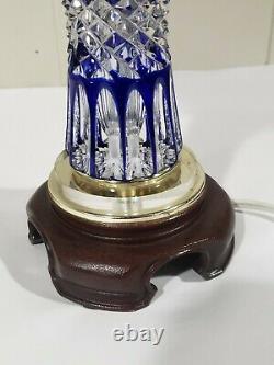 Vintage Dresden Cobalt Blue Cut to Clear Glass Electric 16 Table Lamp