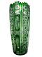 Vintage Emerald Green Cut to Clear Crystal Glass Vessel Vase Heavy Bohemia