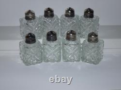Vintage Faceted Brilliant Cut Glass ANTIQUE Crystal SALT & PEPPER Shakers 8