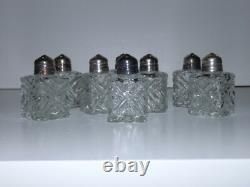 Vintage Faceted Brilliant Cut Glass ANTIQUE Crystal SALT & PEPPER Shakers 8