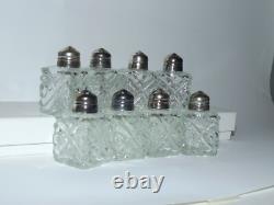 Vintage Faceted Brilliant Cut Glass ANTIQUE Crystal SALT & PEPPER Shakers 8