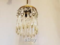 Vintage Flying Cherub Pendant Ceiling Light Cast Metal & Crystal Cut Glass Drops