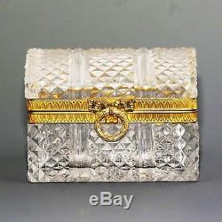 Vintage French Baccarat cut clear crystal hinge trinket Casket Box ormolu mounts