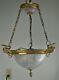 Vintage French Brass Ceiling Fixture Chandelier with Cut Glass Crystal Body
