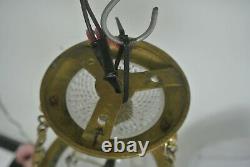Vintage French Brass Ceiling Fixture Chandelier with Cut Glass Crystal Body