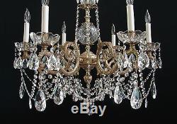 Vintage French Brass Fiery Crystals Cut Glass Prisms CHANDELIER Large Exquisite