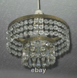Vintage French Country 2 Tier Waterfall Cut Glass Crystal Ceiling Chandelier