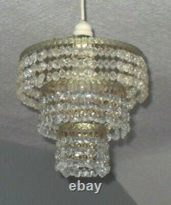 Vintage French Country 3 Tier Waterfall Cut Glass Crystal Ceiling Chandelier