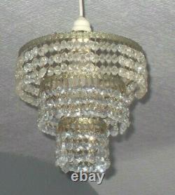 Vintage French Country 3 Tier Waterfall Cut Glass Crystal Ceiling Chandelier