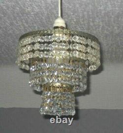 Vintage French Country 3 Tier Waterfall Cut Glass Crystal Ceiling Chandelier