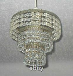 Vintage French Country 3 Tier Waterfall Cut Glass Crystal Ceiling Chandelier