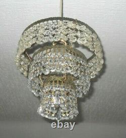 Vintage French Country 3 Tier Waterfall Cut Glass Crystal Ceiling Chandelier