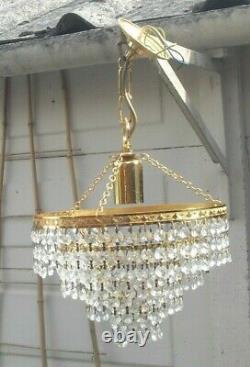 Vintage French Country 4 Tier Waterfall Cut Glass Crystal Ceiling Chandelier