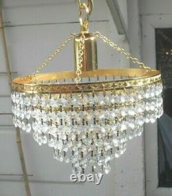 Vintage French Country 4 Tier Waterfall Cut Glass Crystal Ceiling Chandelier