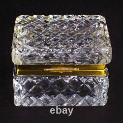 Vintage French Crystal Cut Glass Dresser Trinket Jewelry Box Casket Diamond