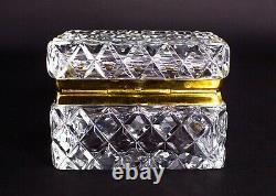 Vintage French Crystal Cut Glass Dresser Trinket Jewelry Box Casket Diamond